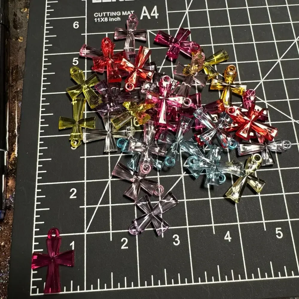 Lot Clear Multicolor Acrylic Cross Pendant Charms Jewelry Making Craft Supplies